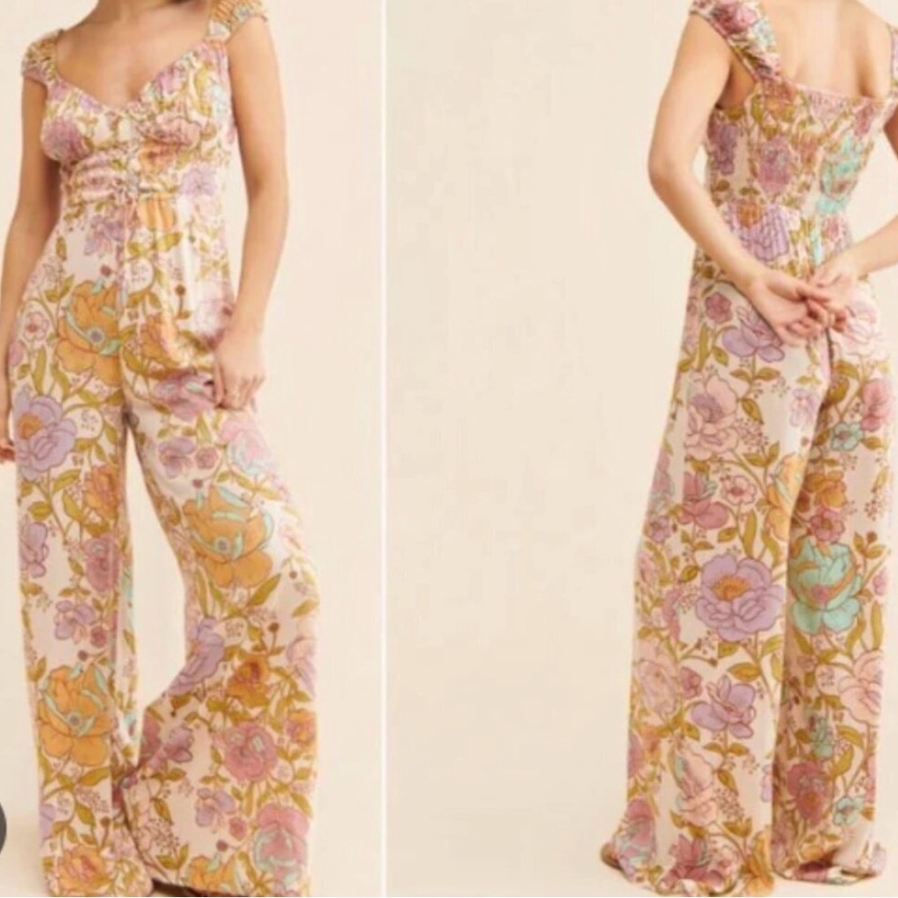Free People Pastel Floral Wide-Leg Jumpsuit - Pink, Lavender, Mustard